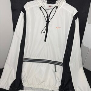 Nike Vintage Center Swoosh Pullover Windbreaker Jacket White Black Large